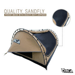 Orca Outdoors Deluxe Double Size Canvas Swag with 70mm Mattress and Awning Poles - Sand