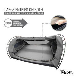 Orca Outdoors Deluxe Double Size Canvas Swag with 70mm Mattress and Awning Poles - Grey