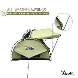 Orca Outdoors Deluxe Double Size Canvas Swag with 70mm Mattress and Awning Poles - Khaki