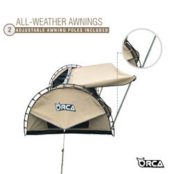 Orca Outdoors Deluxe Double Size Canvas Swag with 70mm Mattress and Awning Poles - Sand