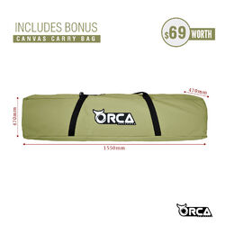 Orca Outdoors Deluxe Double Size Canvas Swag with 70mm Mattress and Awning Poles - Khaki