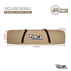 Orca Outdoors Deluxe Double Size Canvas Swag with 70mm Mattress and Awning Poles - Sand