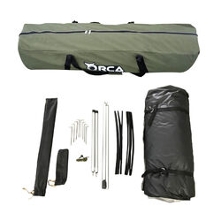 Orca Outdoors Deluxe Double Size Canvas Swag with 70mm Mattress and Awning Poles - Khaki