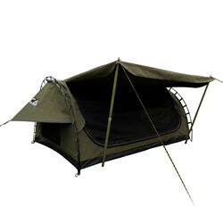 Orca Outdoors Deluxe Double Size Canvas Swag with 70mm Mattress and Awning Poles - Khaki