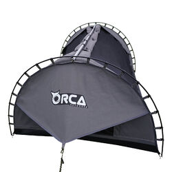 Orca Outdoors Deluxe Double Size Canvas Swag with 70mm Mattress and Awning Poles - Grey