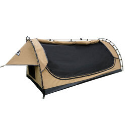 Orca Outdoors Deluxe Double Size Canvas Swag with 70mm Mattress and Awning Poles - Sand