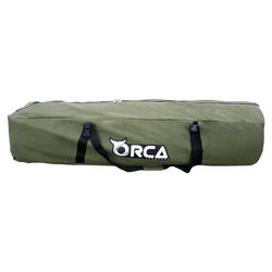 Orca Outdoors Deluxe Double Size Canvas Swag with 70mm Mattress and Awning Poles - Khaki