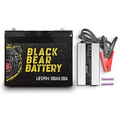 Black Bear Battery LiFePO4 100AH Battery with 20A Charger