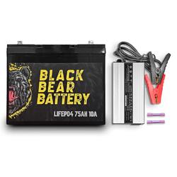 Black Bear Battery LiFePo4 75AH Battery with 10A Charger