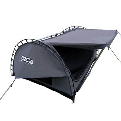 Orca Outdoors Deluxe Double Size Canvas Swag with 70mm Mattress and Awning Poles - Grey